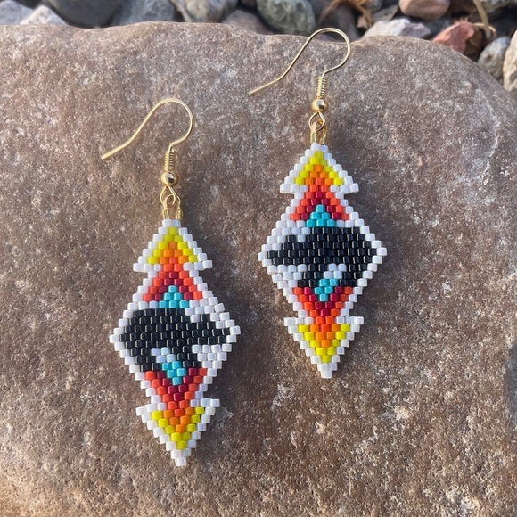Native Bear Beaded Earrings, New, Handmade by Me - Picture 2 of 6